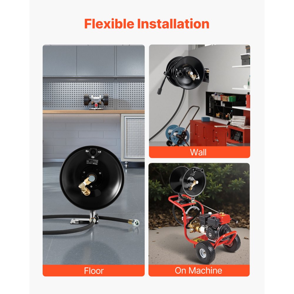 Pressure Washer Hose Reel 15.2m x 9.5mm Steel Wall Floor Mount 4000PSI