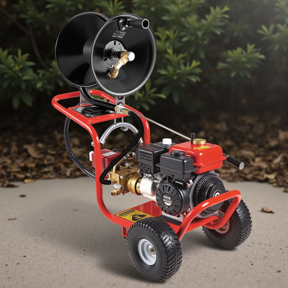 Pressure Washer Hose Reel 15.2m x 9.5mm Steel Wall Floor Mount 4000PSI