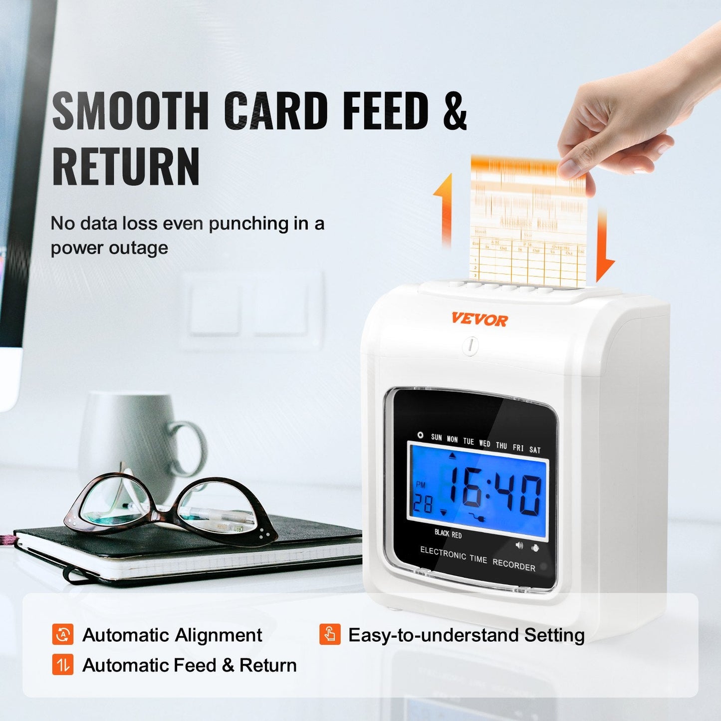 Employee Time Clock with 6 Punches/Day, Includes 102 Cards & Ink Ribbon