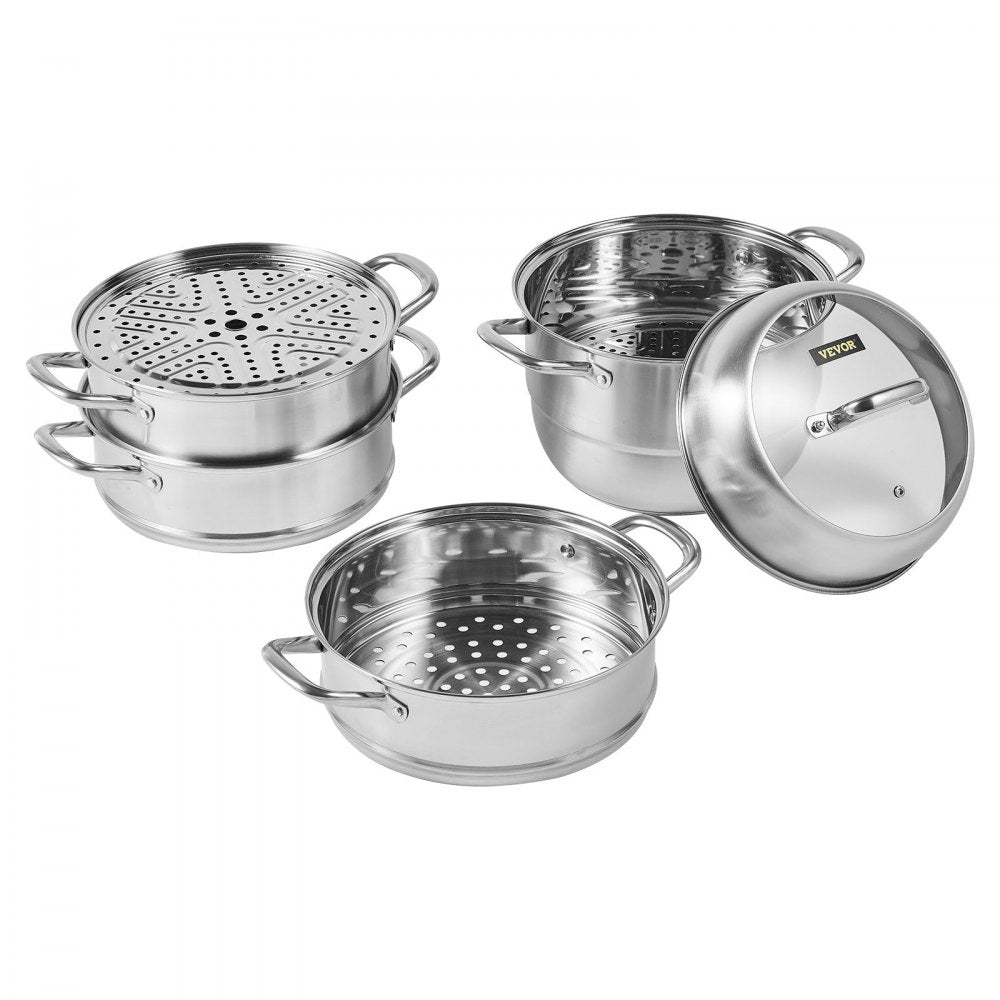 28CM Stainless Steel Food Steamer Set Glass Lid 5 Tier Kitchen Pan Cookware