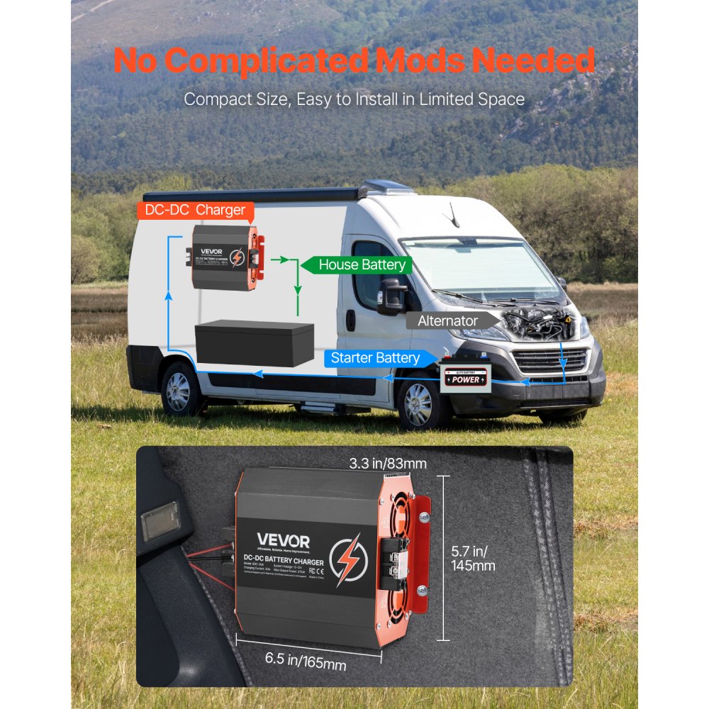 VEVOR 12V 30A DC to DC Charger Battery Charger 375W for Lead-Acid Lithium AGM