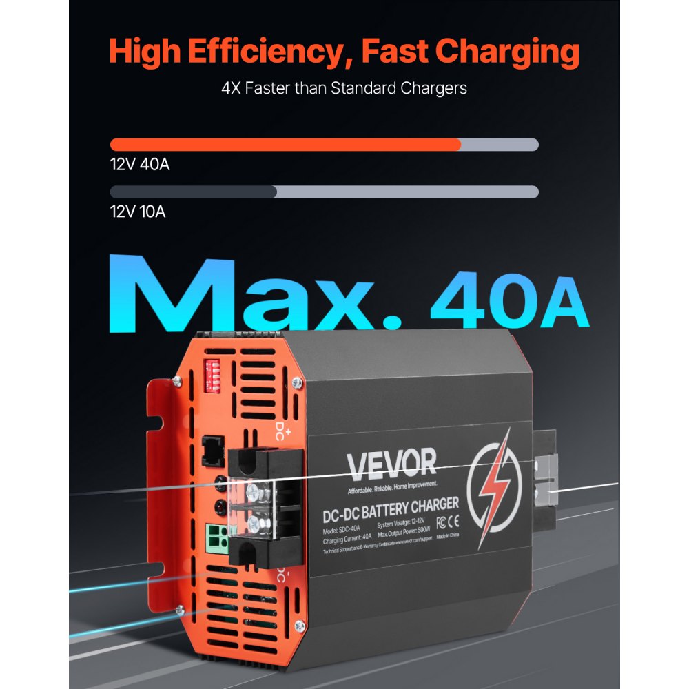 VEVOR 12V 40A DC to DC Charger Battery Charger 500W for Lead-Acid Lithium AGM
