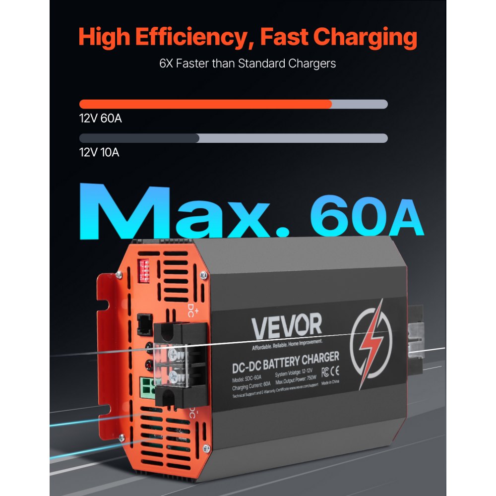 VEVOR 12V 60A DC to DC Charger Battery Charger 750W for Lead-Acid Lithium AGM