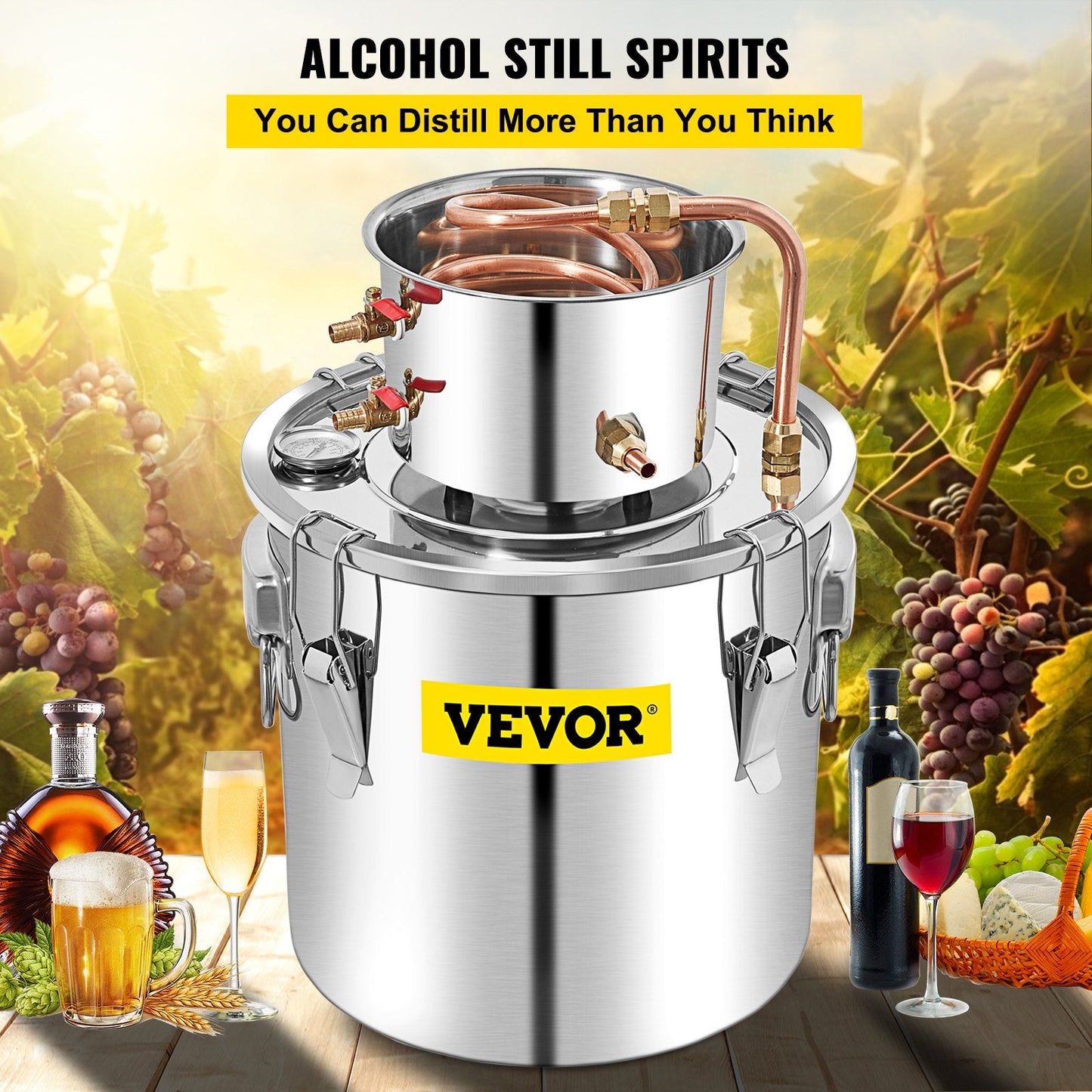 50L Copper Alcohol Distiller with Water Pump, Efficient Cooling & Sealing