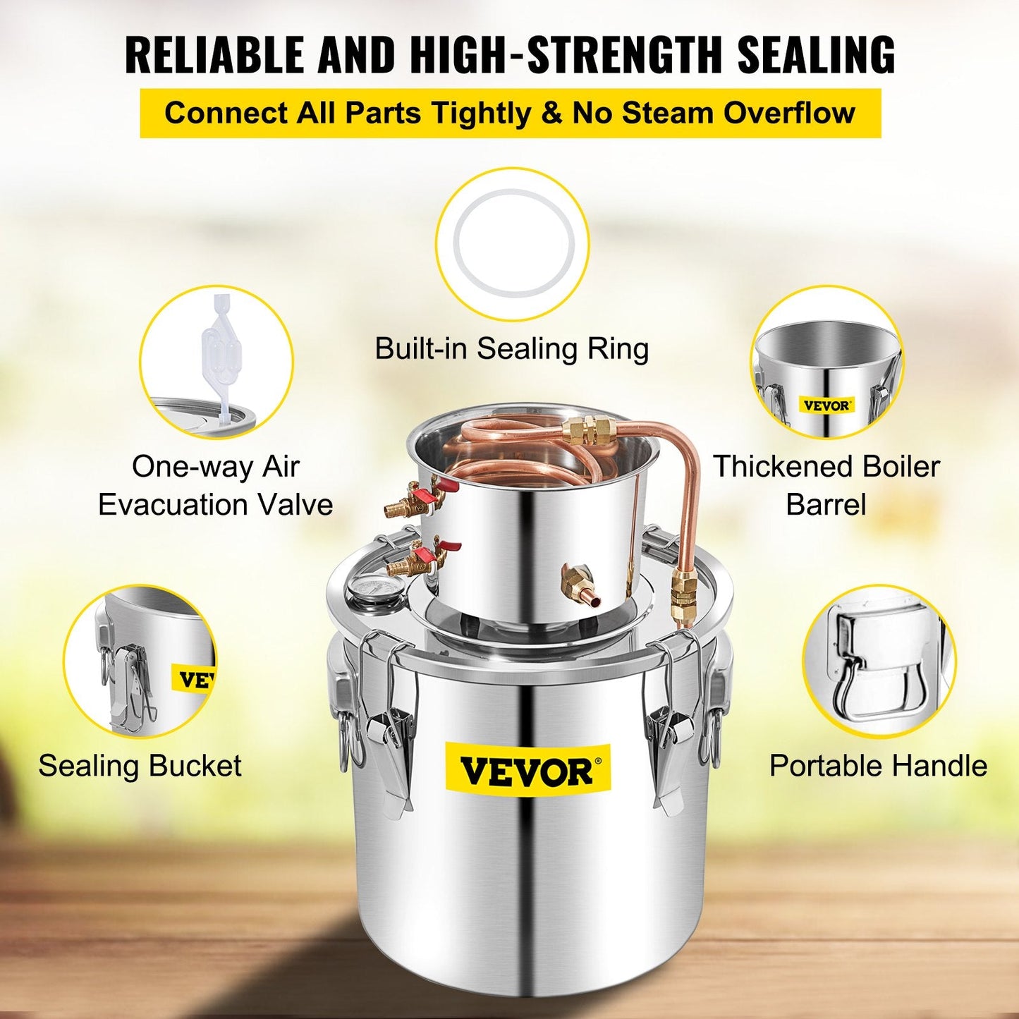 50L Copper Alcohol Distiller with Water Pump, Efficient Cooling & Sealing