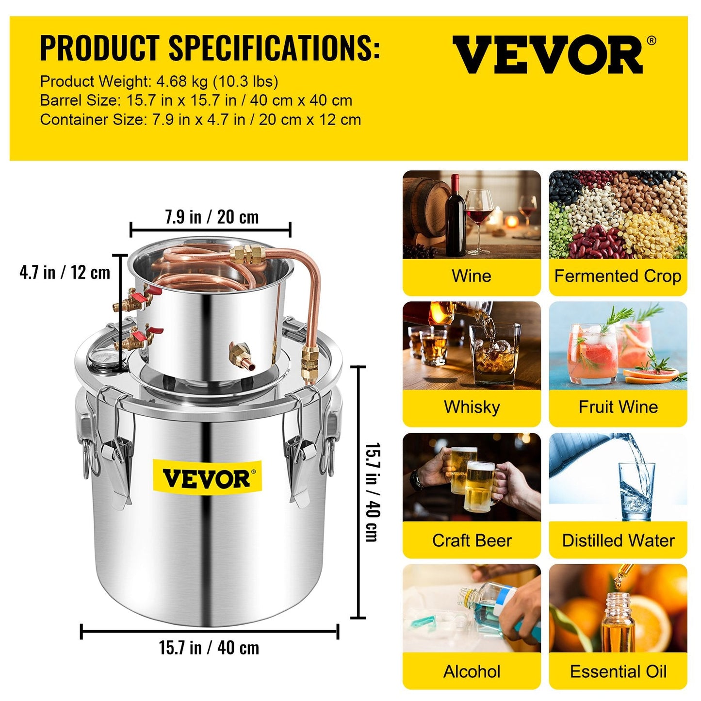 50L Copper Alcohol Distiller with Water Pump, Efficient Cooling & Sealing
