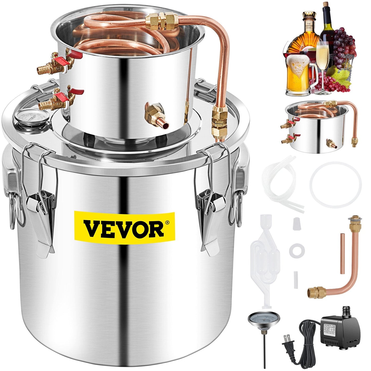 50L Copper Alcohol Distiller with Water Pump, Efficient Cooling & Sealing