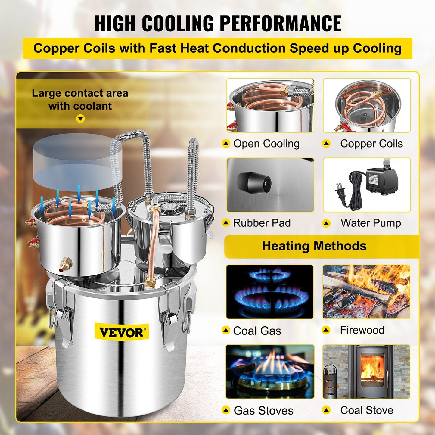 50L Alcohol Distiller with Thumper Keg & Water Pump, Stainless Steel & Copper