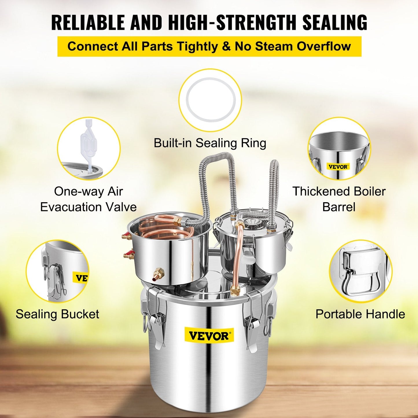 50L Alcohol Distiller with Thumper Keg & Water Pump, Stainless Steel & Copper