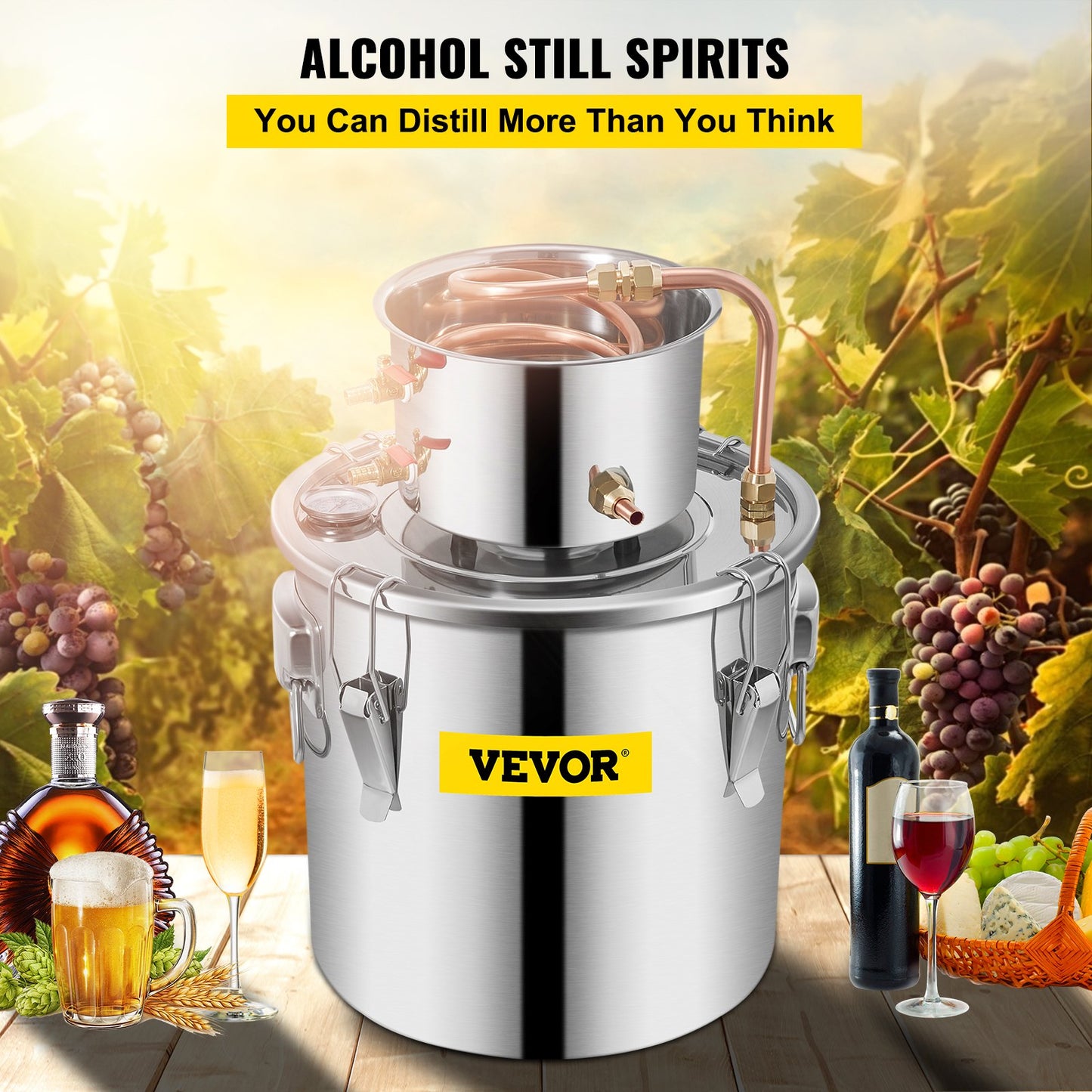 VEVOR Moonshine Still 3 Gal 12L Stainless Steel Water Alcohol Distiller Copper Tube