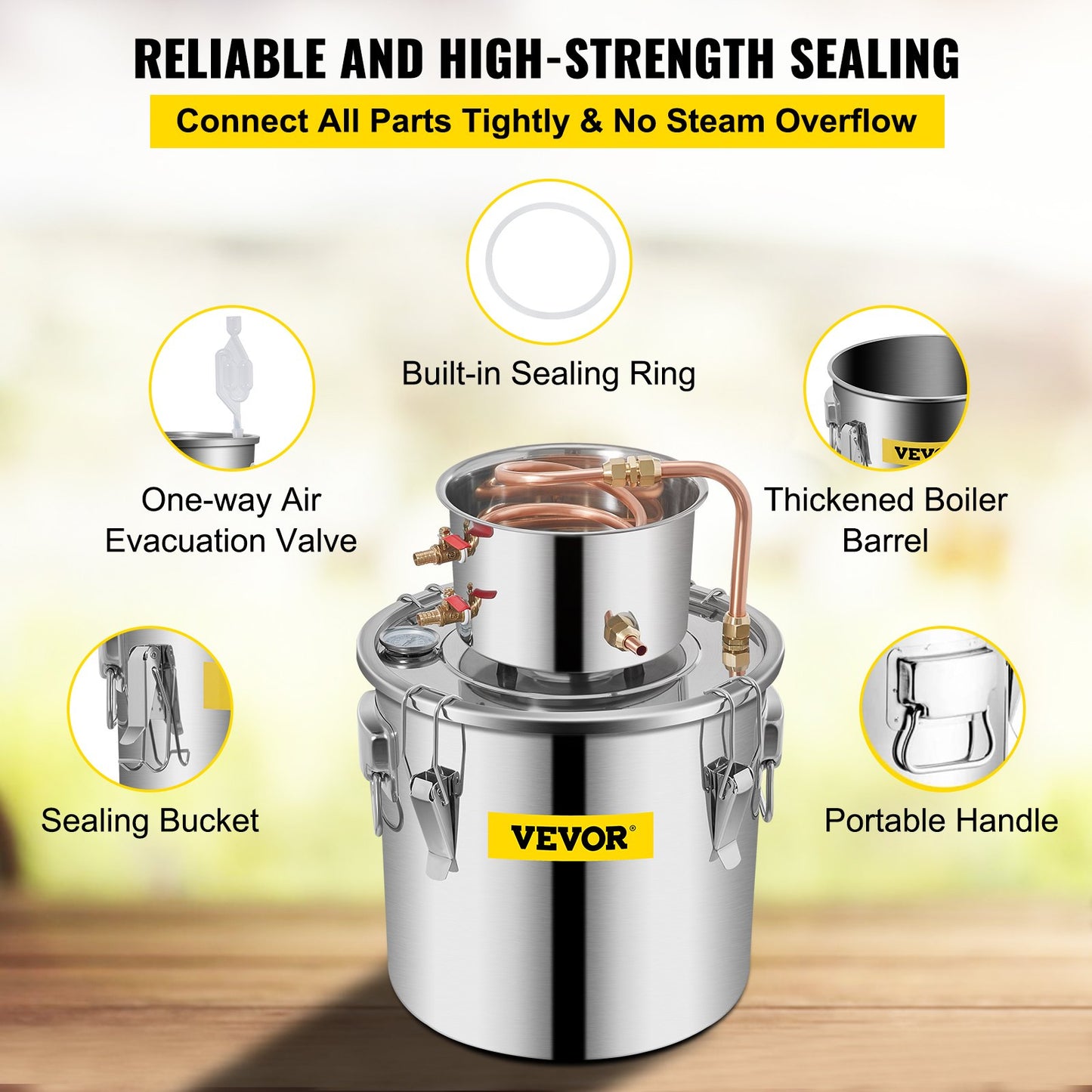 VEVOR Moonshine Still 3 Gal 12L Stainless Steel Water Alcohol Distiller Copper Tube