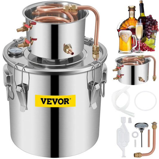 VEVOR Moonshine Still 3 Gal 12L Stainless Steel Water Alcohol Distiller Copper Tube