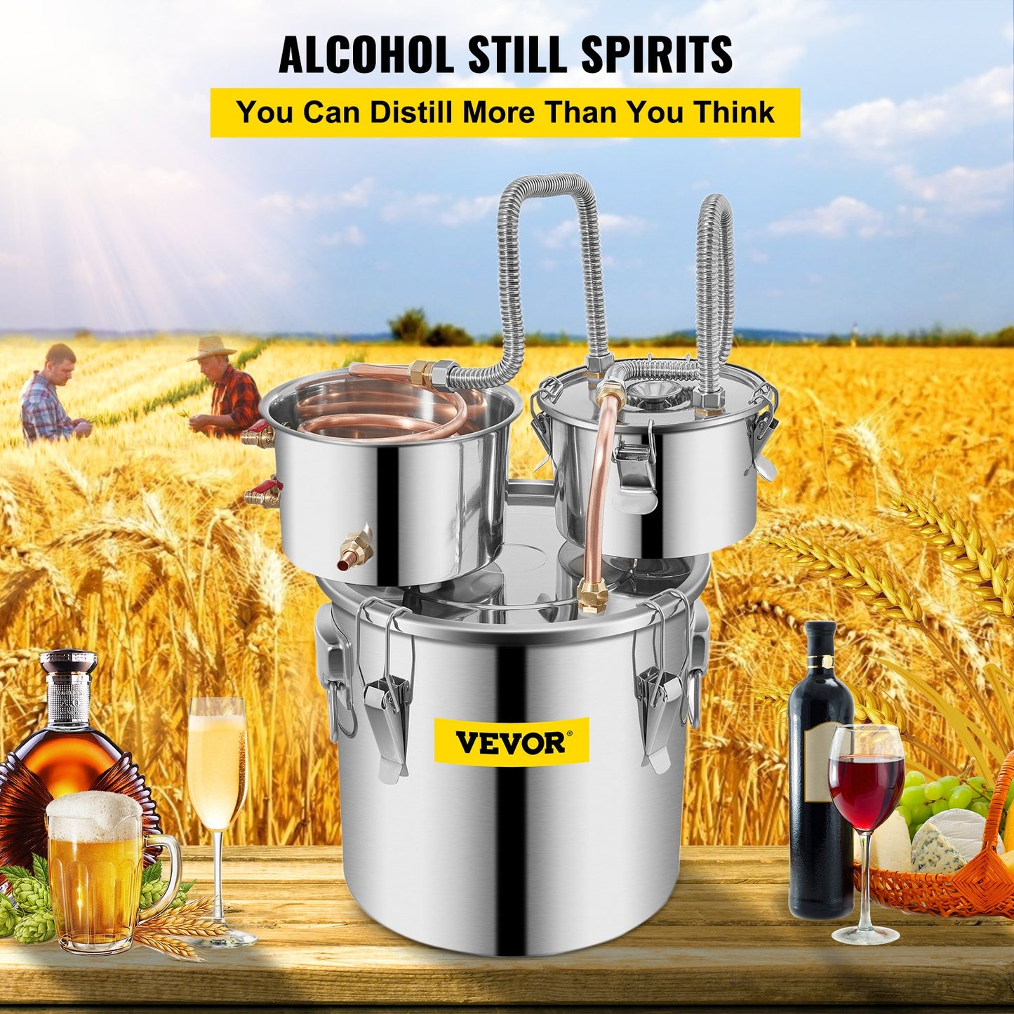 VEVOR Moonshine Still 5 Gal 21L Stainless Steel Water Alcohol Distiller Copper Tube