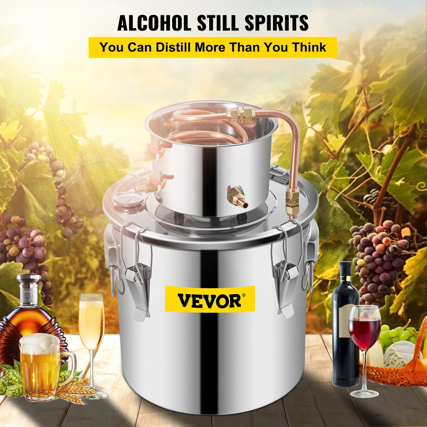 VEVOR Moonshine Still 5 Gal 21L Stainless Steel Water Alcohol Distiller Copper Tube