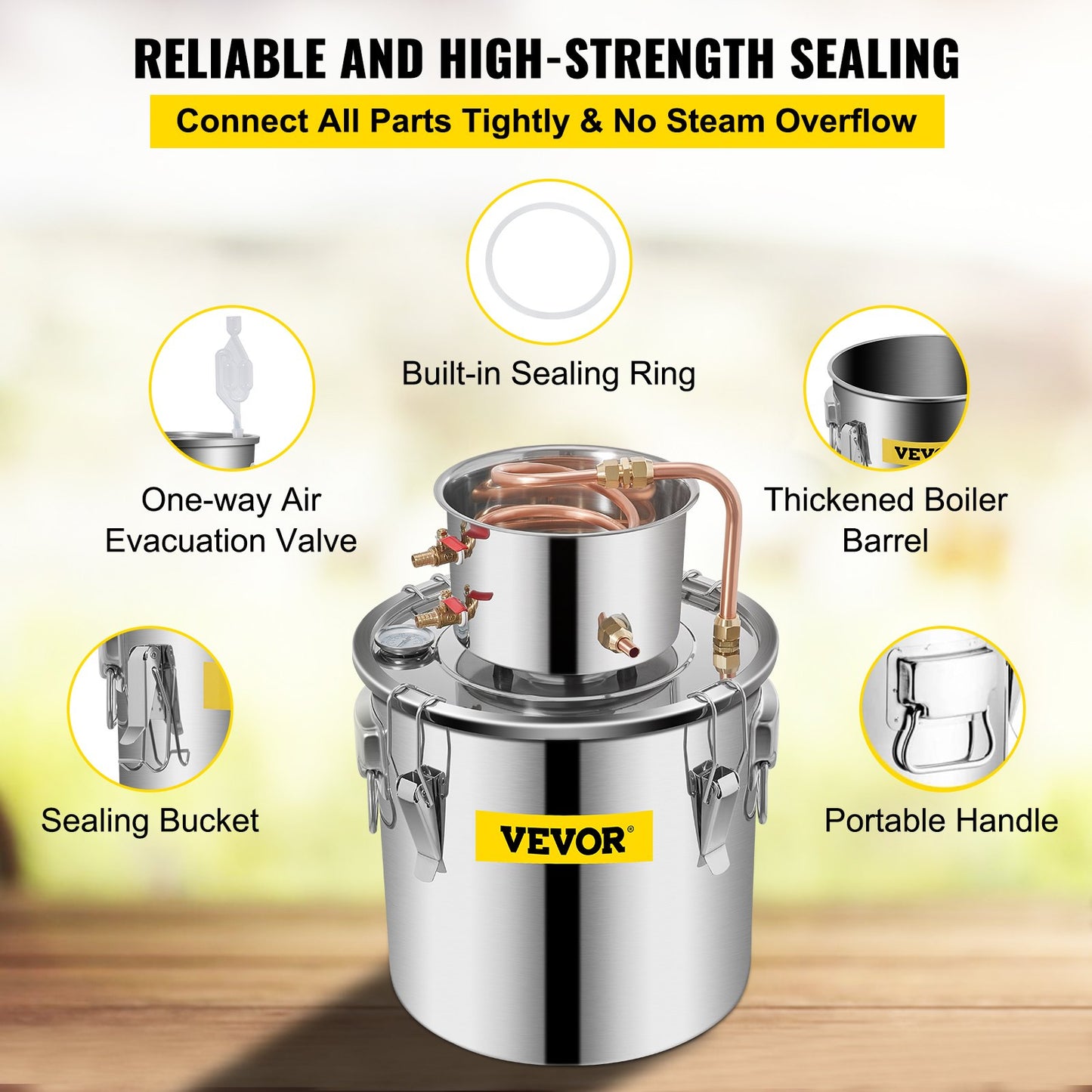 VEVOR Moonshine Still 5 Gal 21L Stainless Steel Water Alcohol Distiller Copper Tube