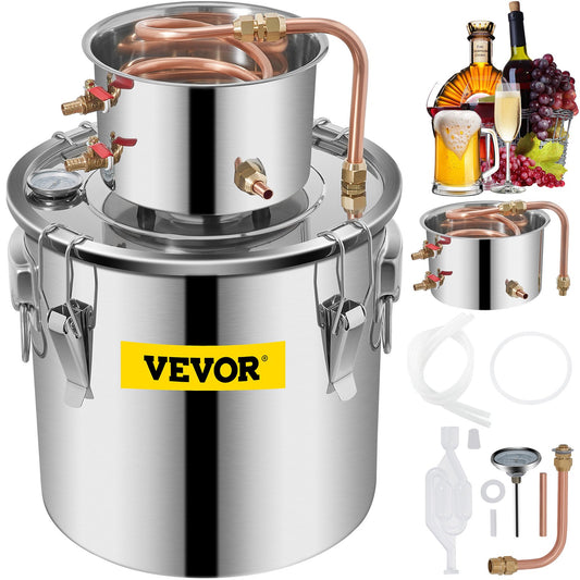 VEVOR Moonshine Still 5 Gal 21L Stainless Steel Water Alcohol Distiller Copper Tube