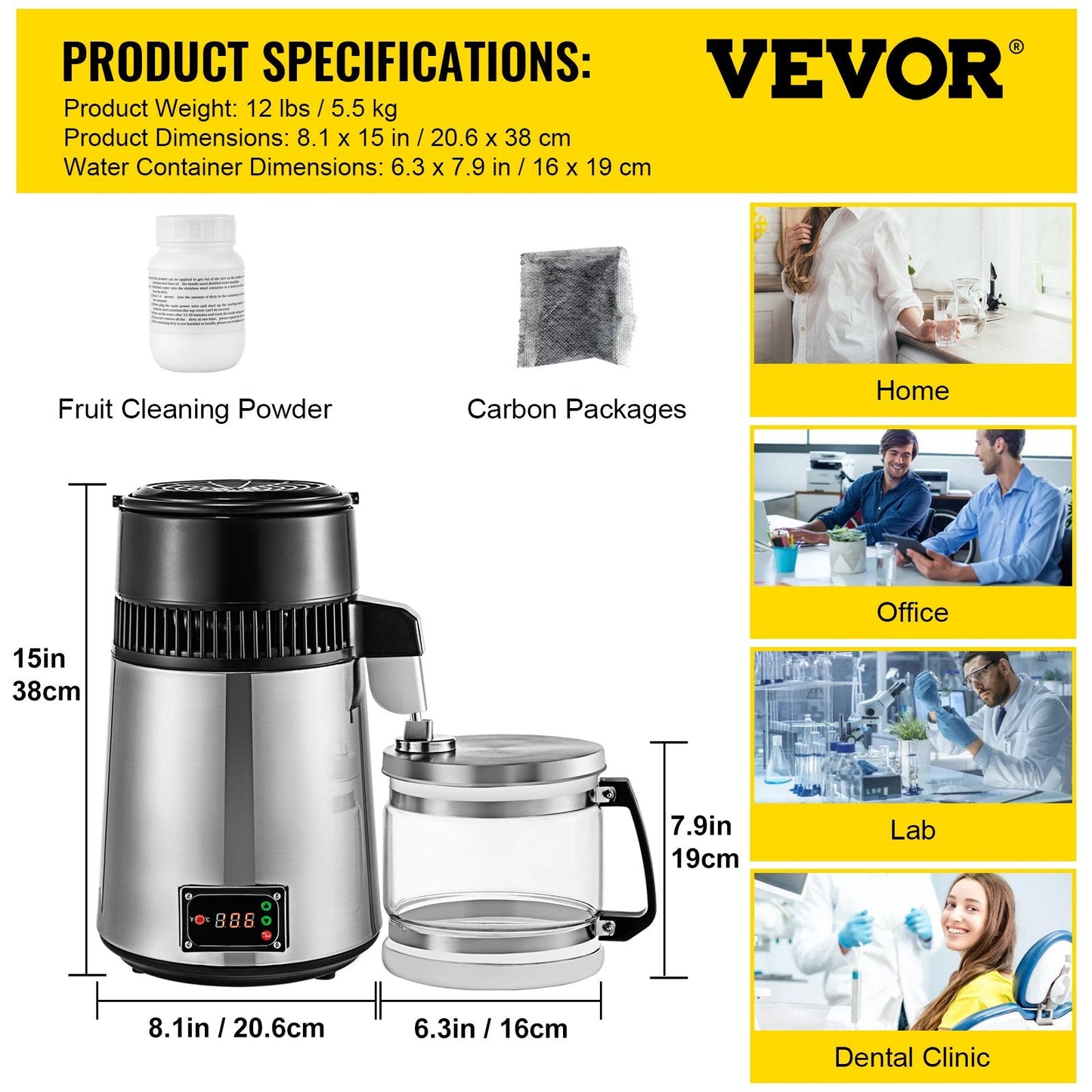 Stainless Steel Countertop Water Distiller, 4L, 0.75kW for Home Use, Silver