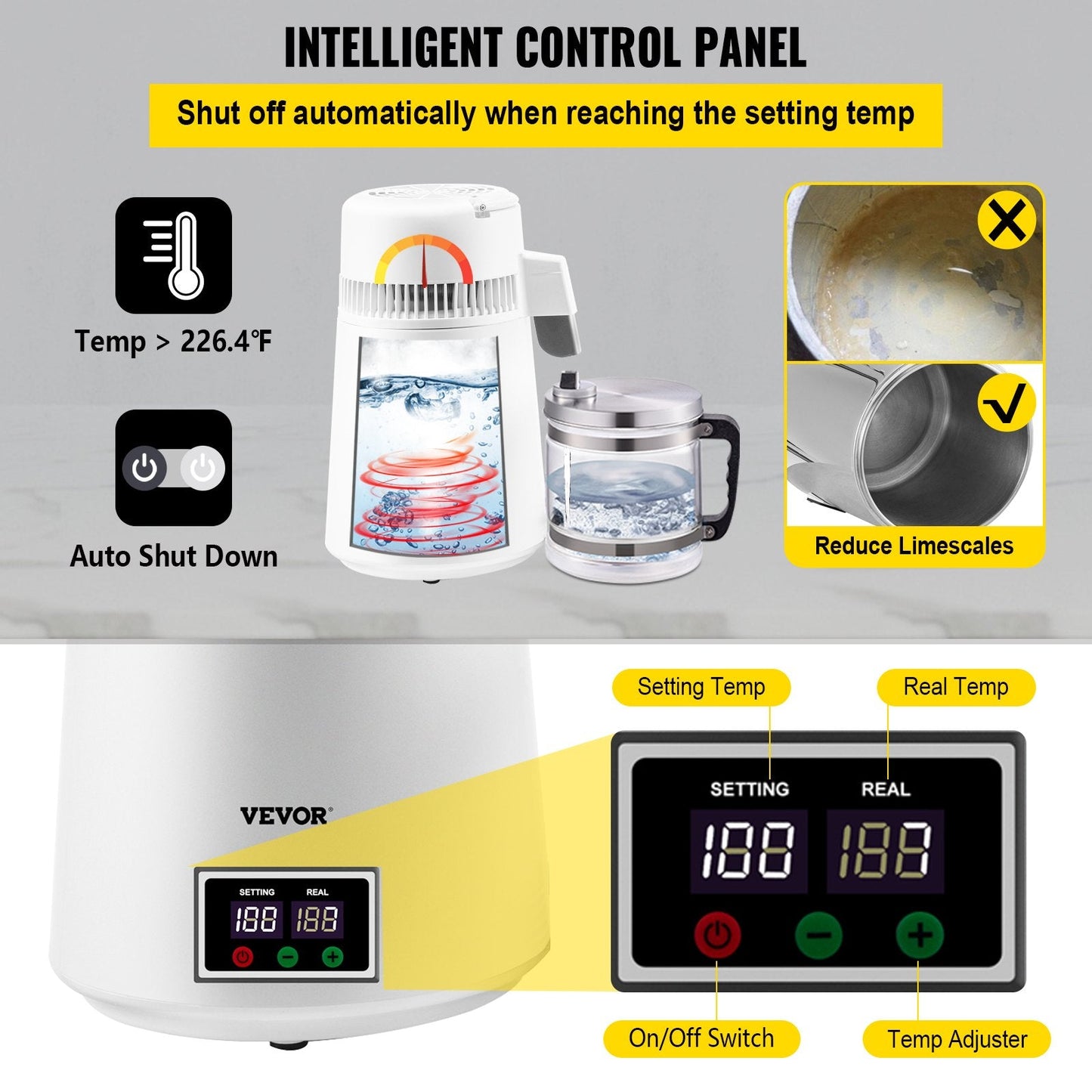 Home Water Distiller 4L with Dual Temperature Display and Carbon Filters