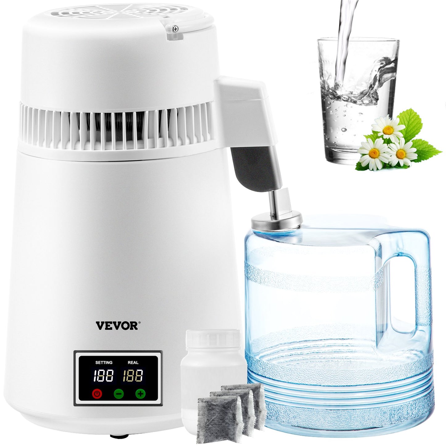 VEVOR Home Water Distiller Distilled Water Maker 4L with Dual Temp Display White