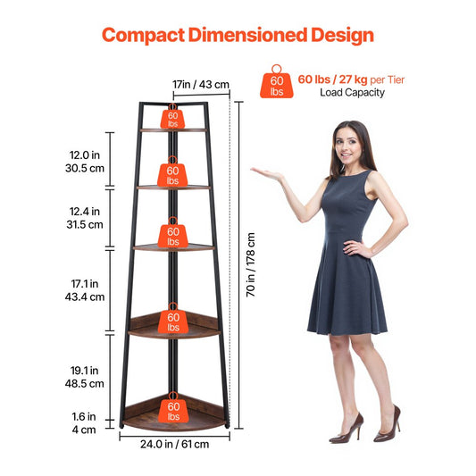 5 Tier Corner Shelf Tall Corner Bookshelf Plant Rack Wall Shelves Tower