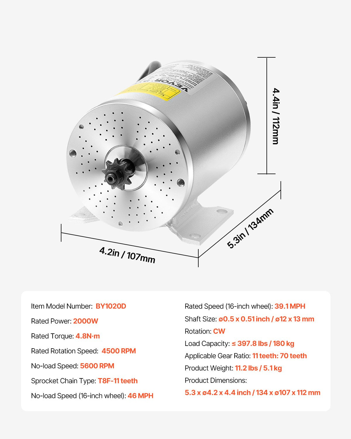 VEVOR 2000W Electric Brushless DC Motor Kit 60V 4500rpm with Upgraded Controller
