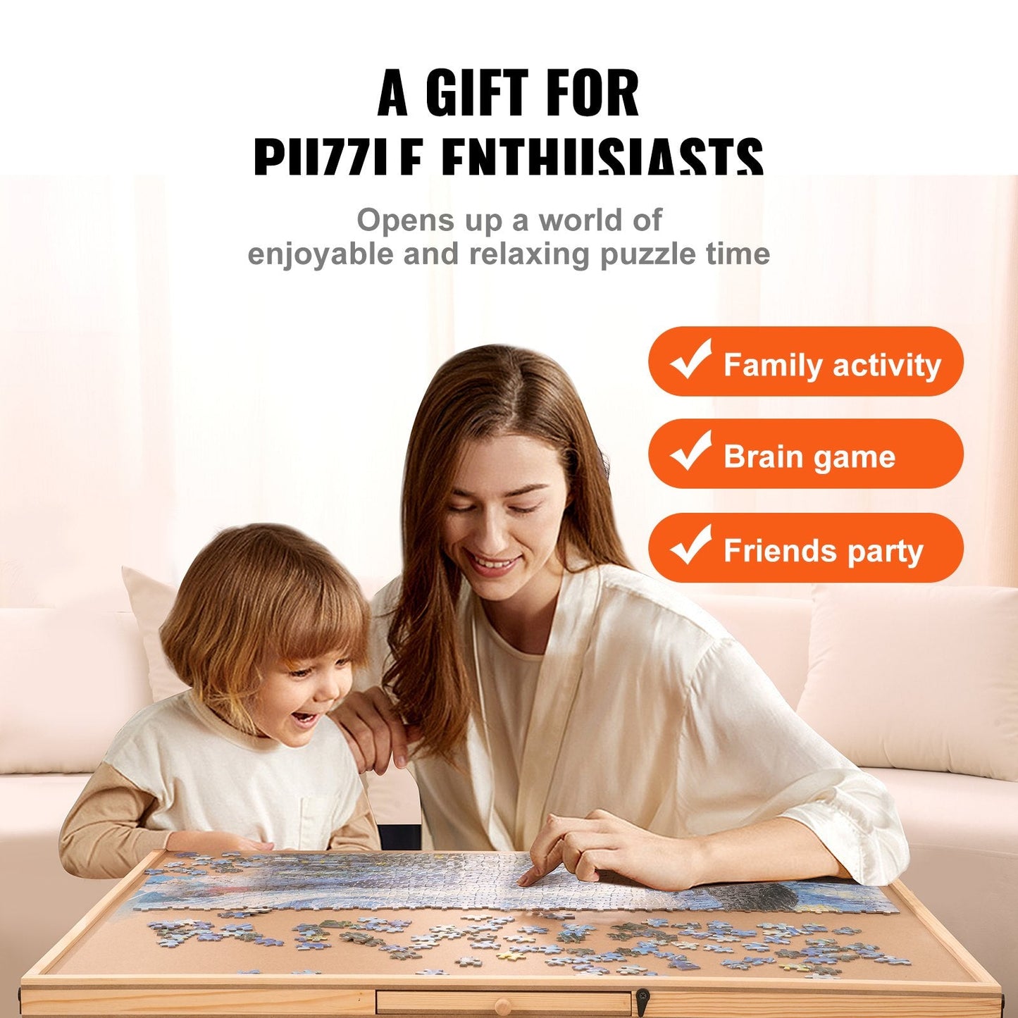 Rotating Wooden Puzzle Board with 6 Drawers and Cover, 1000 Piece Capacity