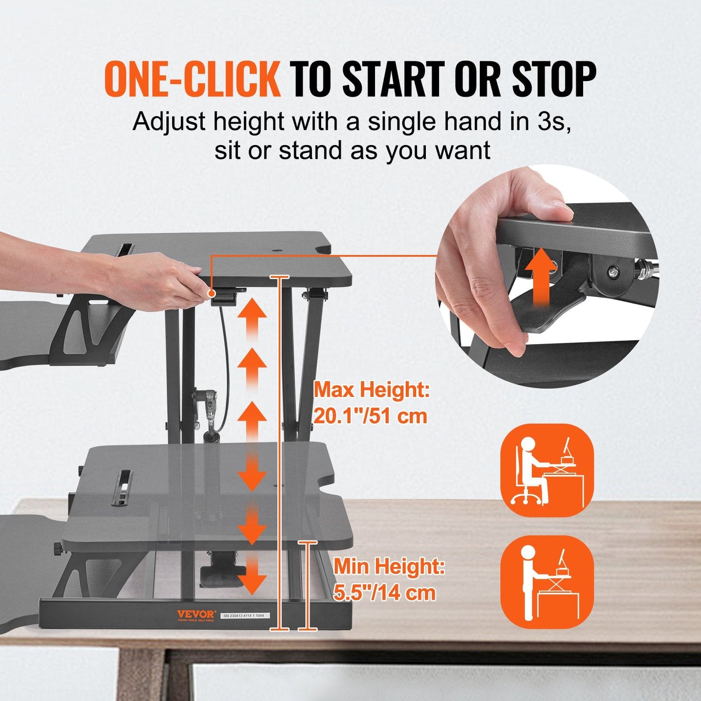Adjustable Two-Tier Standing Desk Converter for Home Office, 800mm to 510mm