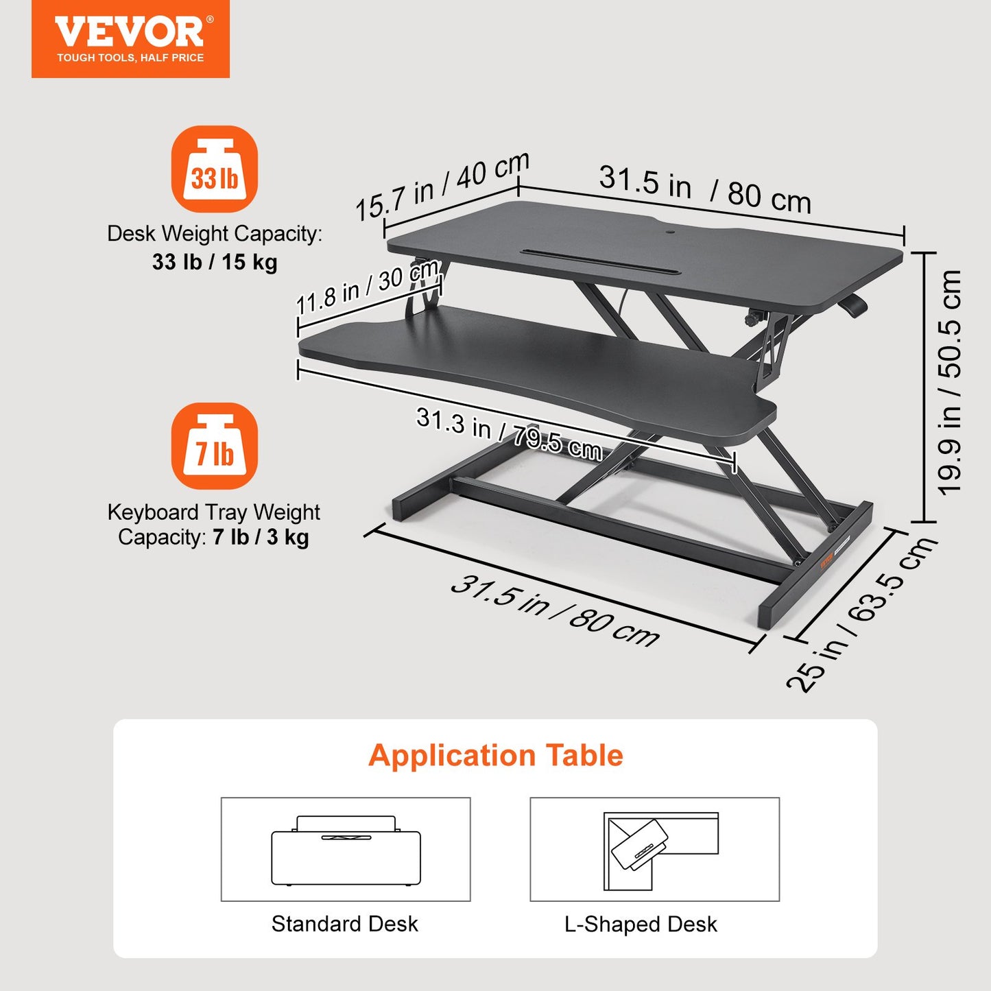 VEVOR Standing Desk Converter, Two-Tier Stand up Desk Riser, 800 mm Large Sit to