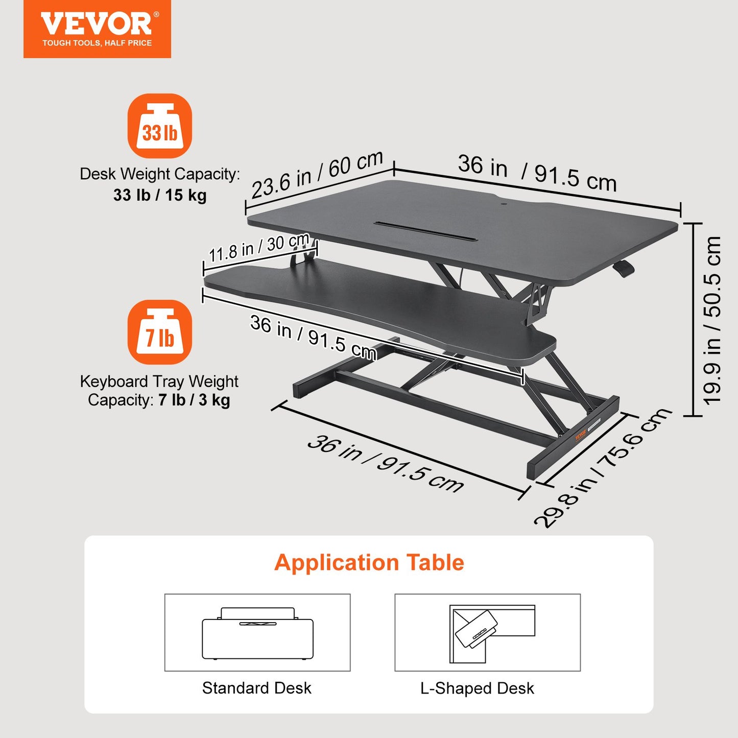 VEVOR Standing Desk Converter, Two-Tier Stand up Desk Riser, 915 mm Large Sit to