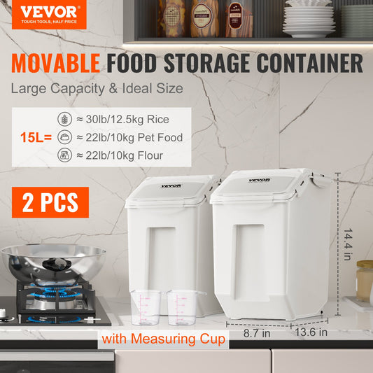 VEVOR Ingredient Storage Bin, 2 x 15L Dispenser Bin with 2 Measuring Cups, Attachable