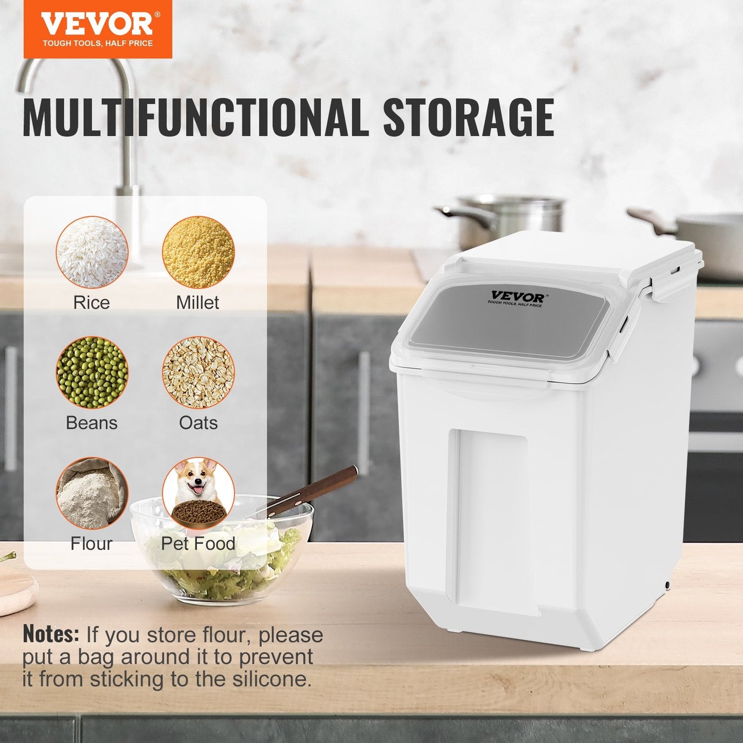 Dual 15L Ingredient Dispenser with Measuring Cups and Rollers, Airtight Lid