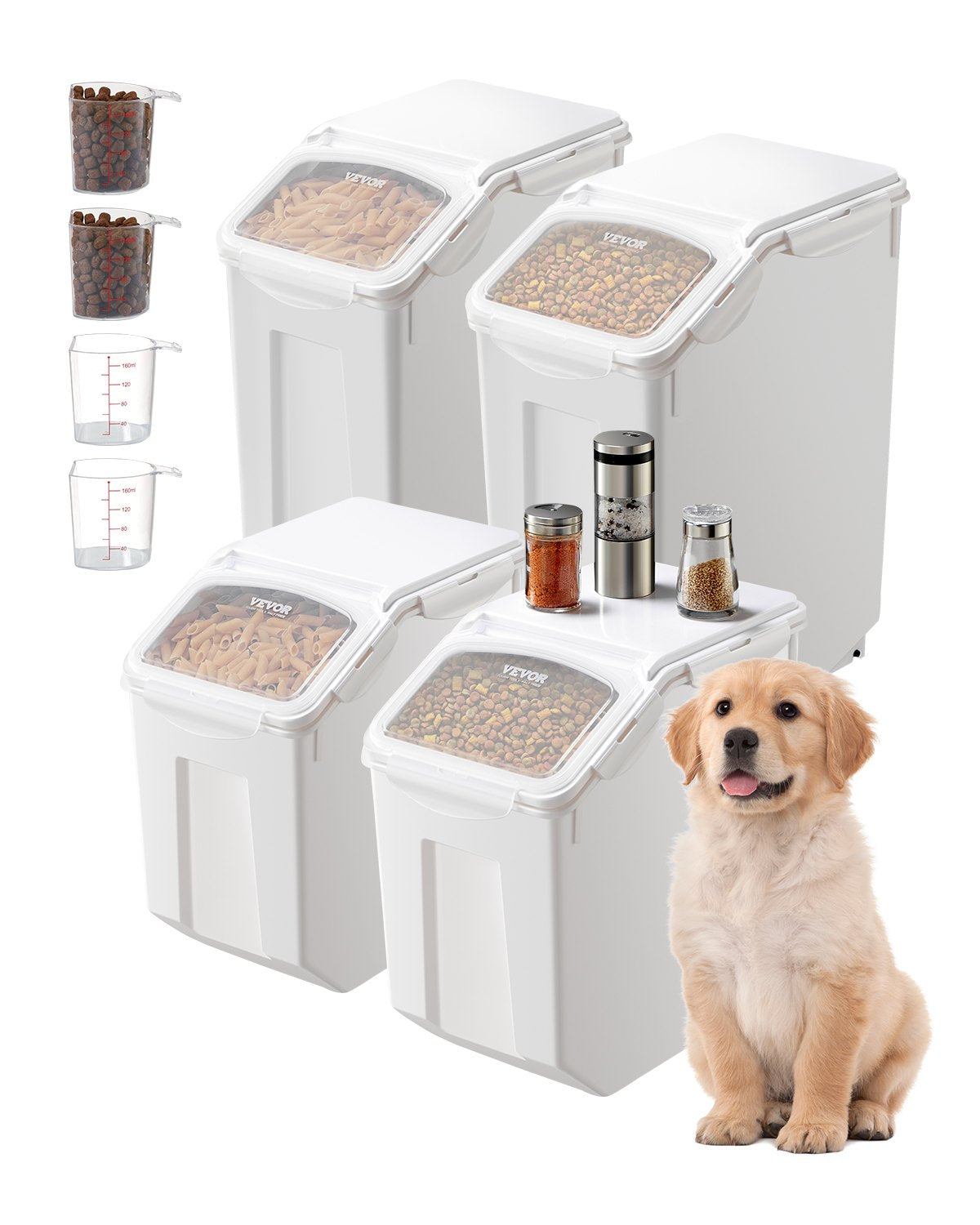 VEVOR 15Lx2 + 20Lx2 Ingredient Storage Container Airtight Kitchen Flour Bin