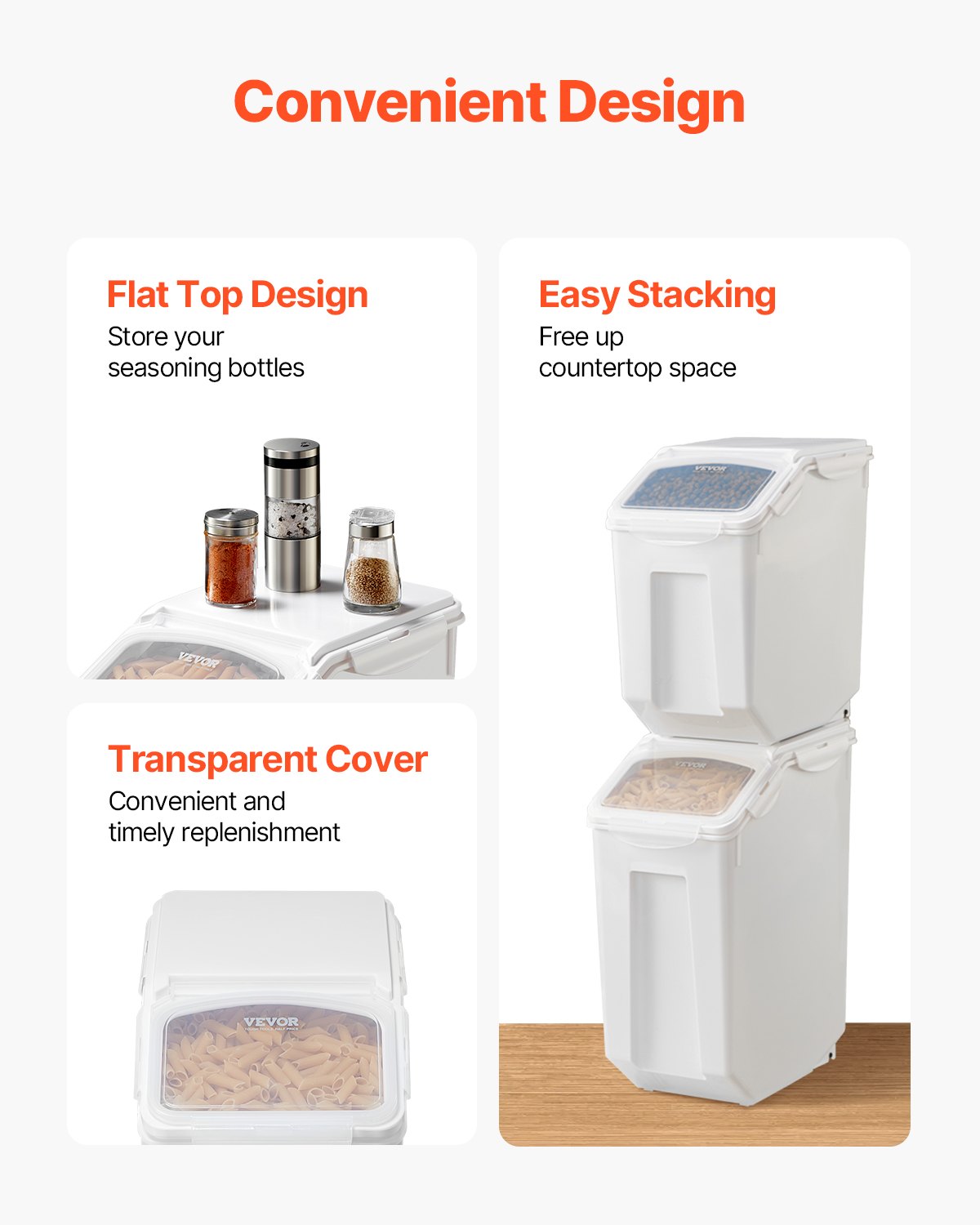 VEVOR 15Lx2 + 20Lx2 Ingredient Storage Container Airtight Kitchen Flour Bin