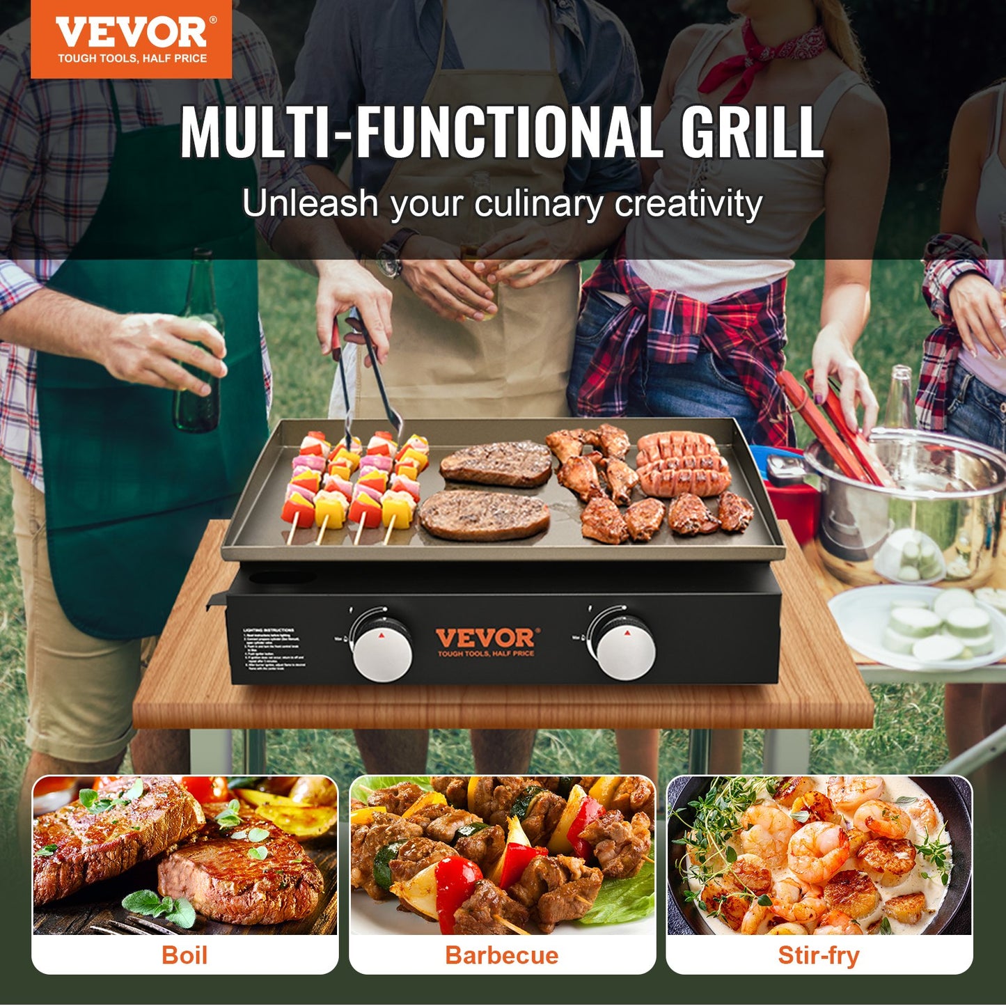 VEVOR Countertop Commercial Gas Griddle Flat Top Grill Hot Plate Restaurant
