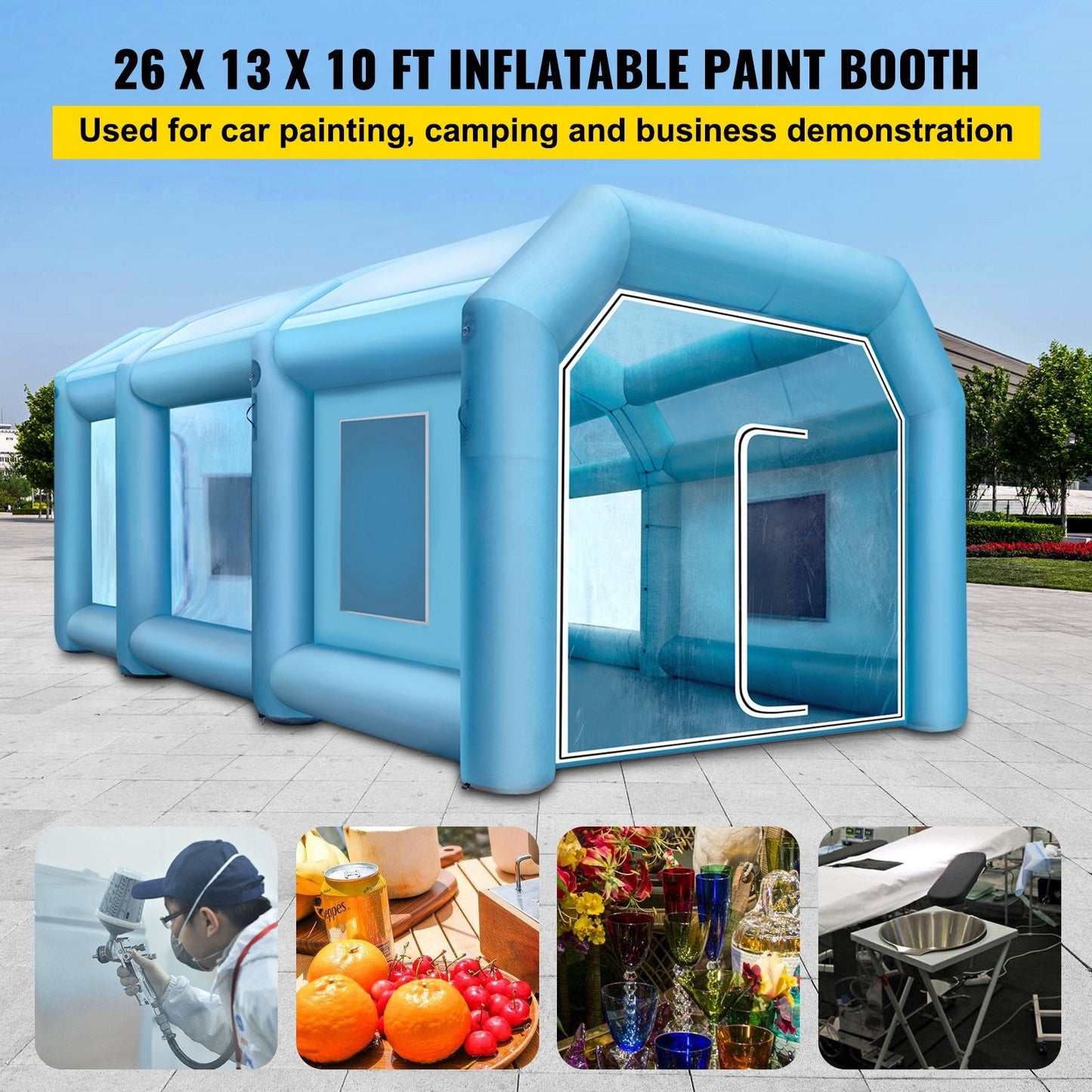 Portable 8 x 4 x 3 m Inflatable Spray Booth with Air Filter & Blowers, Blue