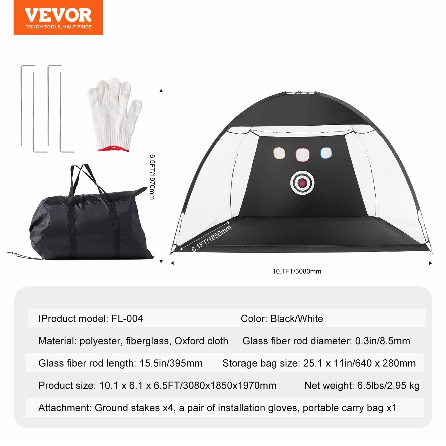 Golf Swing Training Net 3x2m with Target & Carry Bag for Indoor/Outdoor Practice
