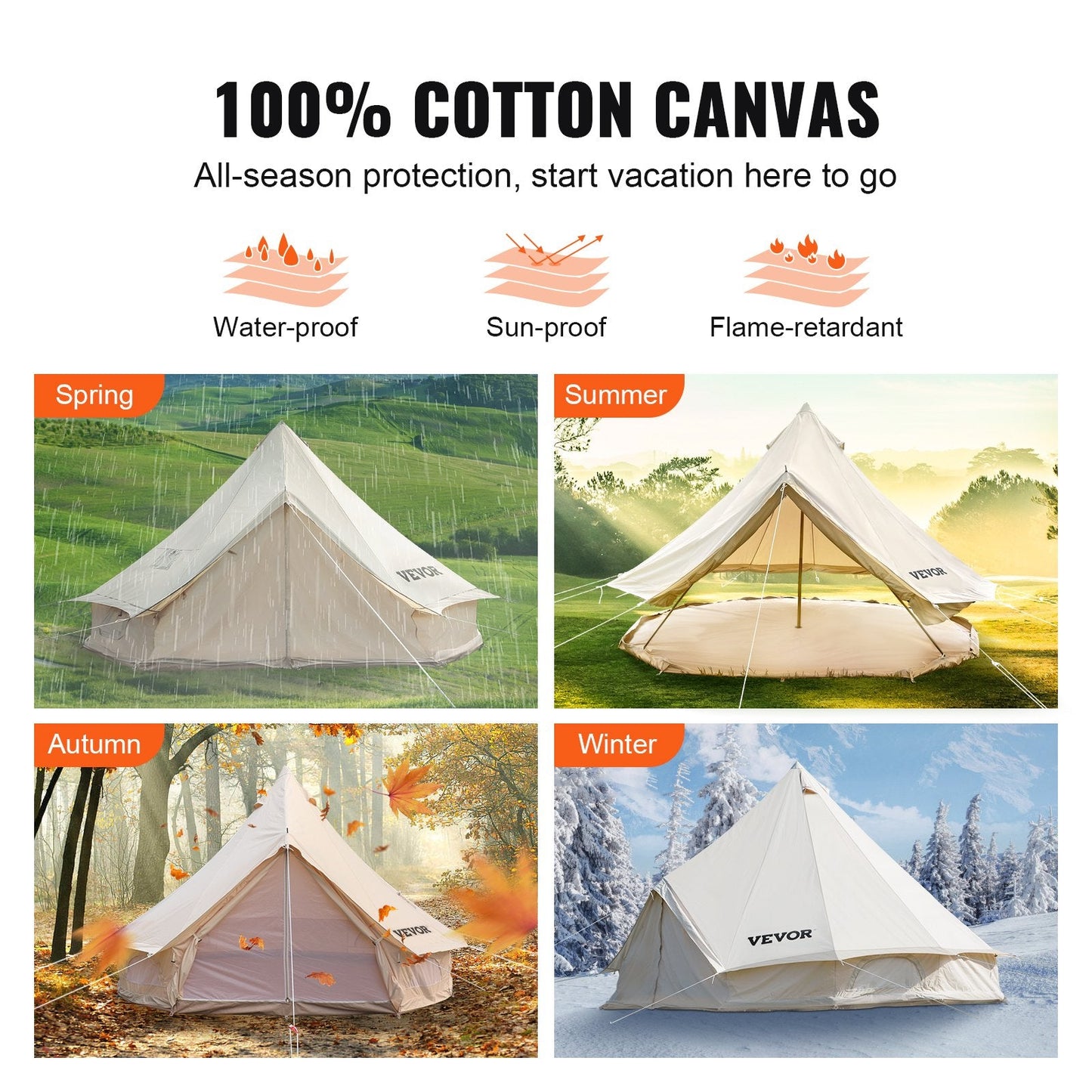 All-Weather 8-10 Person Cotton Canvas Bell Tent with Stove for Camping, 5m Dia
