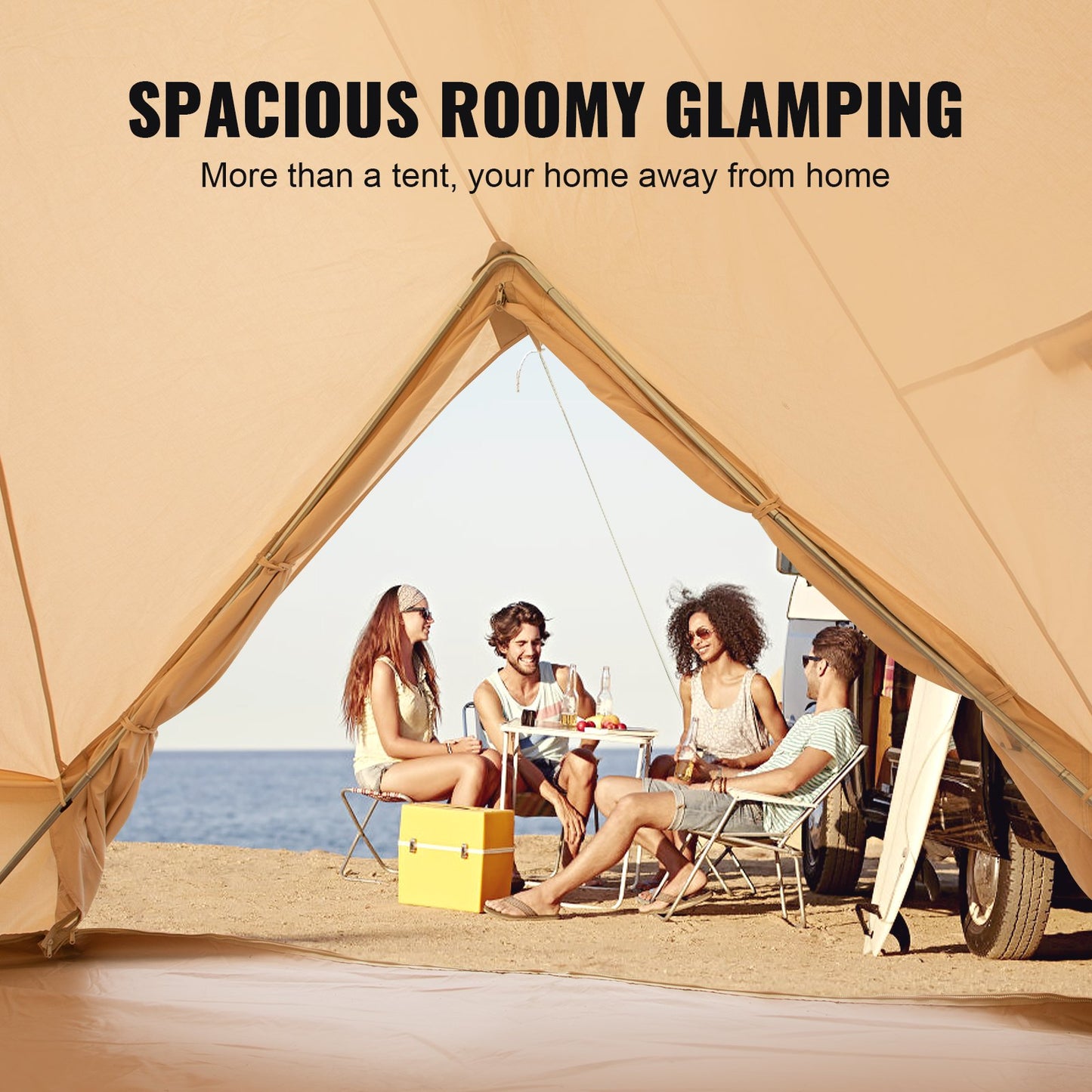 4-Season 8-10 People Large Waterproof Cotton Canvas Bell Tent With Stove for Camping