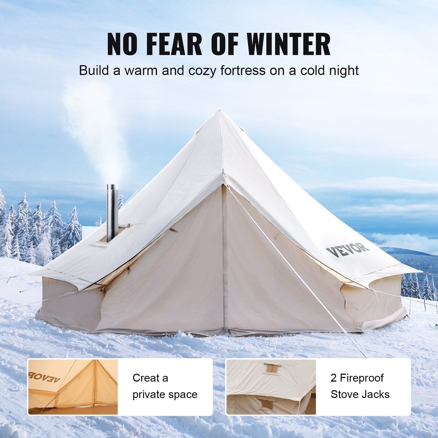All-Weather 8-10 Person Cotton Canvas Bell Tent with Stove for Camping, 5m Dia