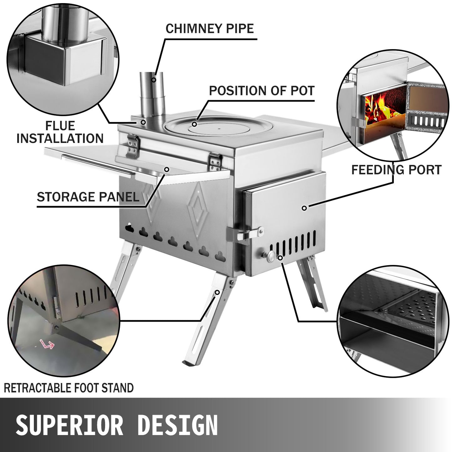 VEVOR Large Tent Wood Stove Stainless Steel Tent Wood Burning Stove For Camping
