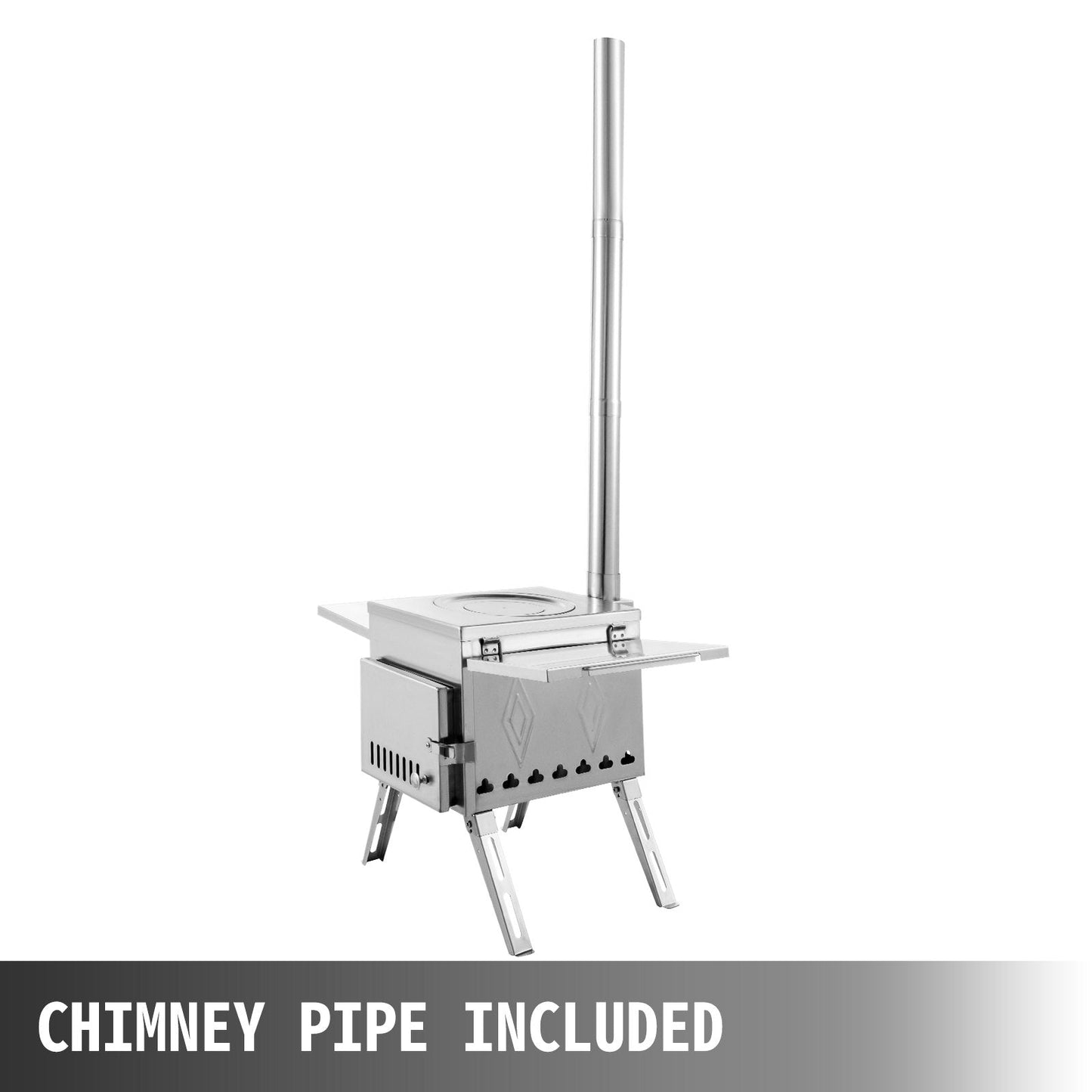 Portable Stainless Steel Wood Burning Stove for Camping with Chimney Pipe