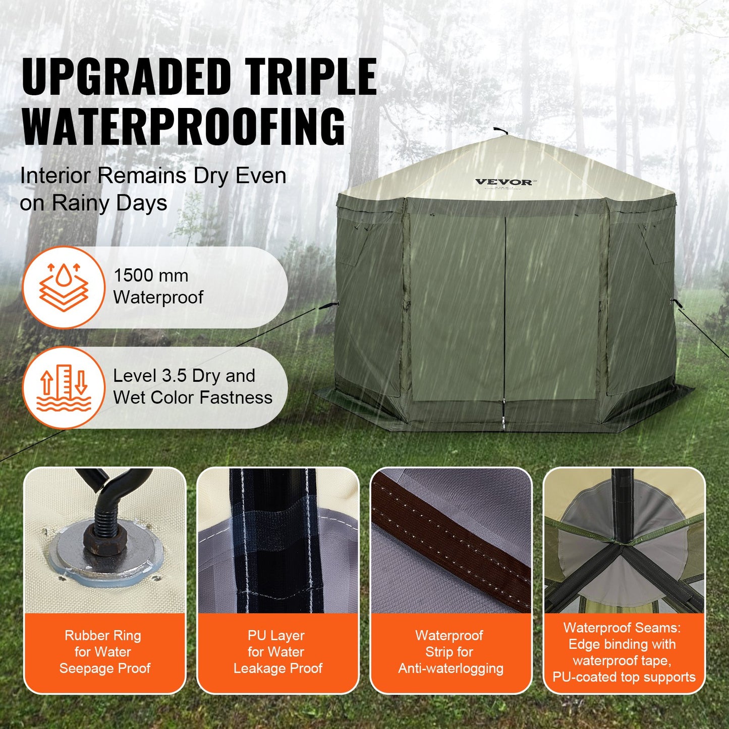 VEVOR Pop Up Gazebo Tent, Pop-Up Screen Tent 6 Sided Canopy Sun Shelter with 6 Removable