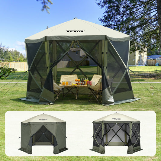 VEVOR Pop Up Gazebo Tent, Pop-Up Screen Tent 6 Sided Canopy Sun Shelter with 6 Removable