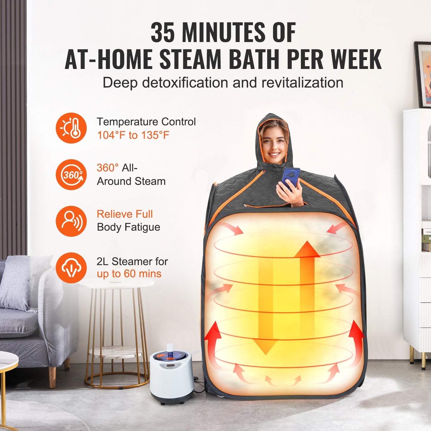 VEVOR Portable Steam Sauna Tent 1000W Personal Spa Loss Weight Detox Therapy, 800x800x1000