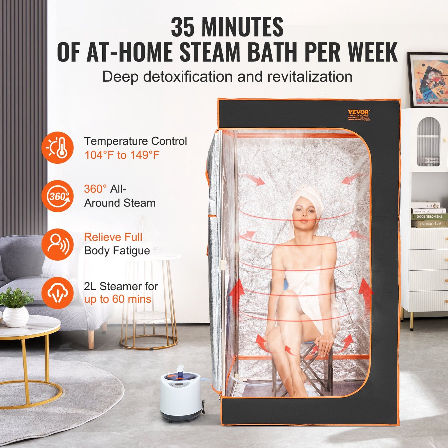 VEVOR Portable Steam Sauna Tent Full Size 1000W Personal Sauna Blanket W/ Chair,