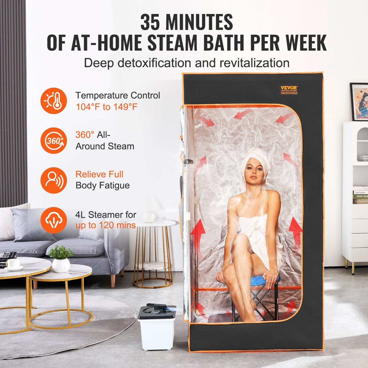 VEVOR Portable Steam Sauna Tent Full Size 2000W Personal Sauna Blanket W/ Chair,880