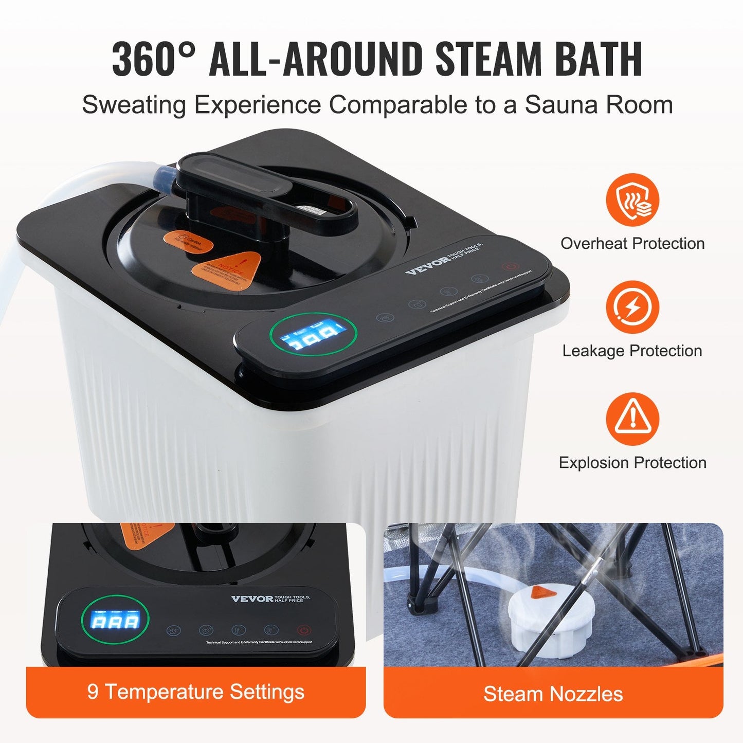 Portable Personal Steam Sauna Tent with Chair, 2000W, 880 x 880 x 1780 mm