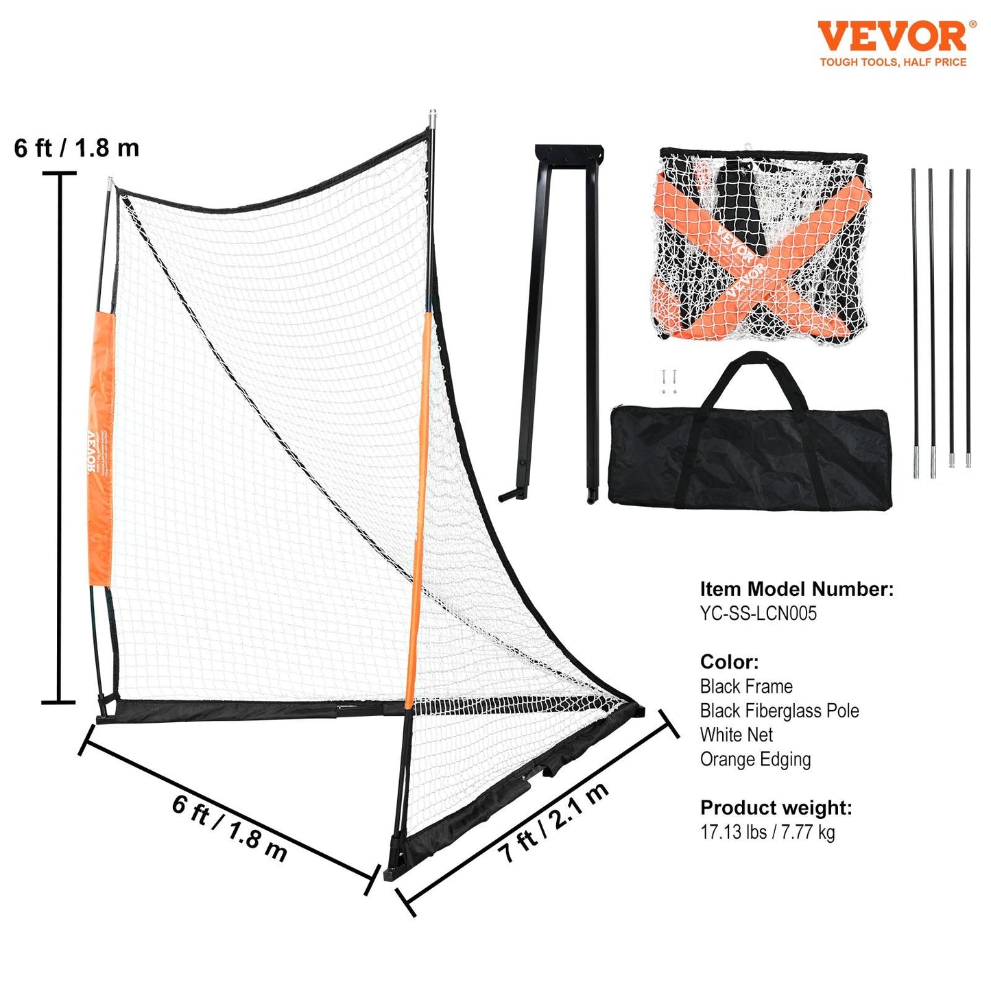 Portable 1.8m x 1.8m Lacrosse Goal with Carry Bag for Training and Backyard Use