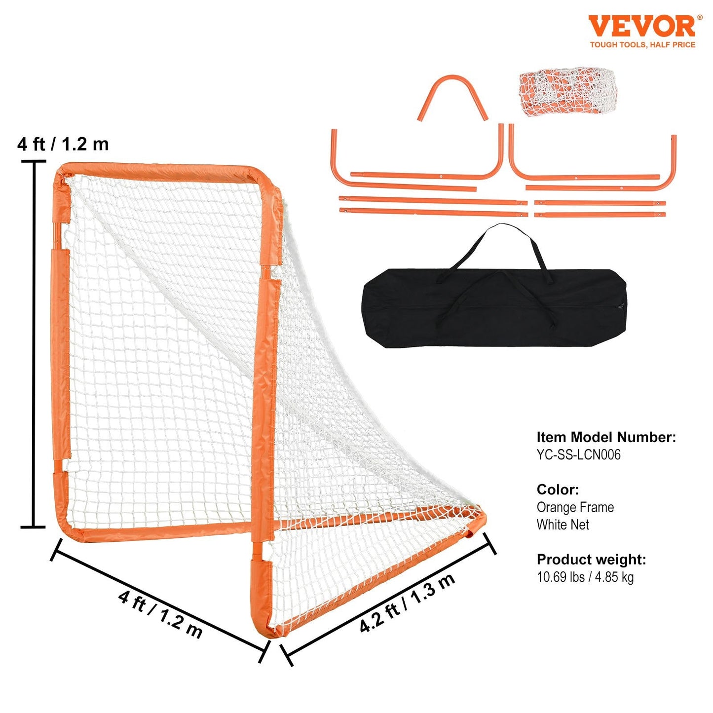 Portable 1.2m x 1.2m Kids Lacrosse Goal with Carry Bag - Easy Setup, Orange