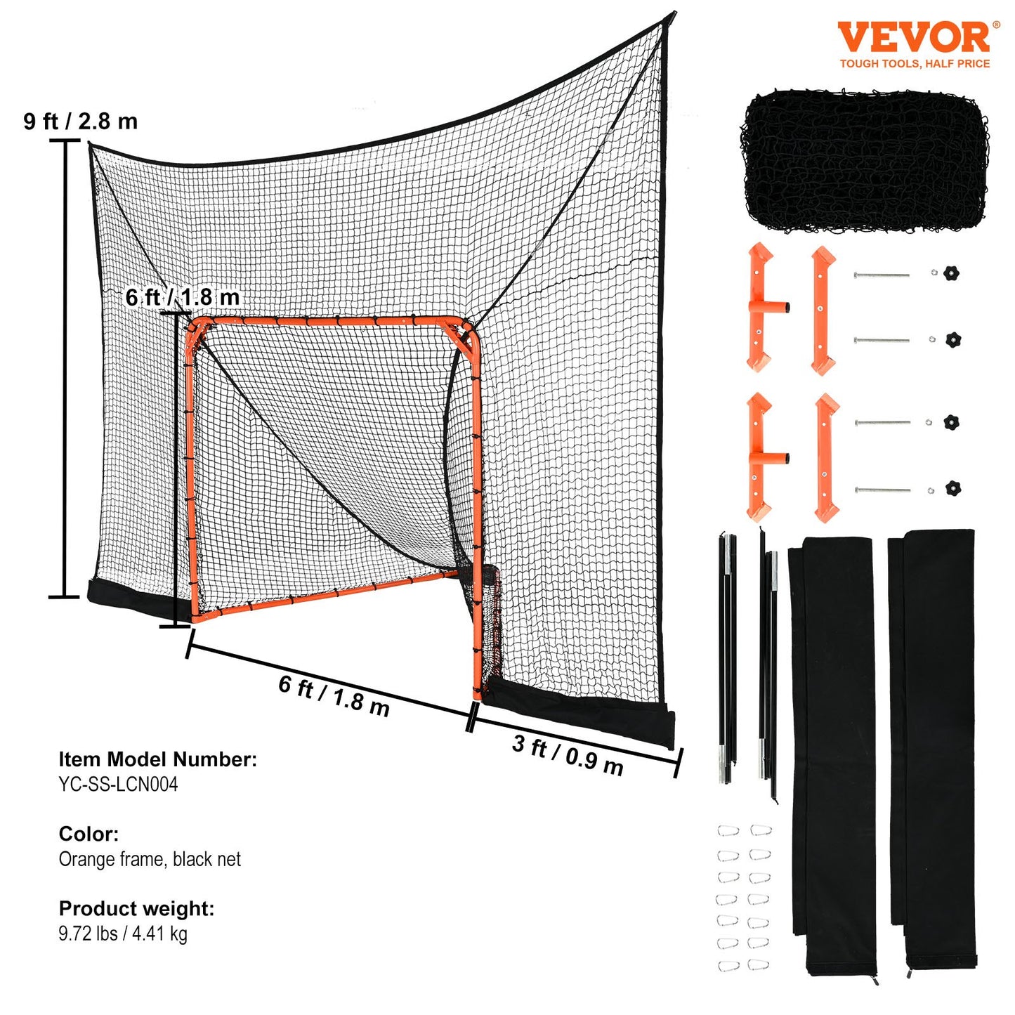 VEVOR Hockey and Lacrosse Goal Backstop with Extended Coverage, 12' x 9' Lacrosse
